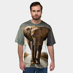 Футболка оверсайз мужская Дикий слон, цвет: 3D-принт — фото 2