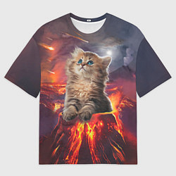 Футболка оверсайз мужская Кот на вулкане, цвет: 3D-принт
