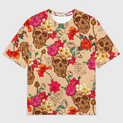 Футболка оверсайз мужская Черепа в цветах, цвет: 3D-принт