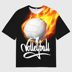 Футболка оверсайз мужская Волейбольный мяч летит в огне, цвет: 3D-принт