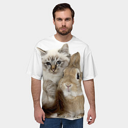 Футболка оверсайз мужская Кот и кролик пушистые, цвет: 3D-принт — фото 2