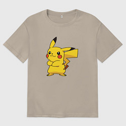 Футболка оверсайз мужская Злой Пикачу, цвет: миндальный