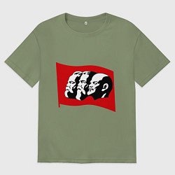 Футболка оверсайз мужская Маркс, Энгельс, Ленин, цвет: авокадо