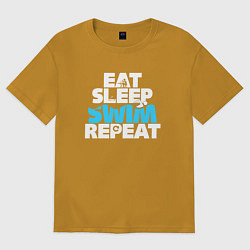 Футболка оверсайз мужская Eat sleep swim repeat, цвет: горчичный