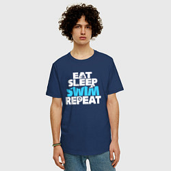 Футболка оверсайз мужская Eat sleep swim repeat, цвет: тёмно-синий — фото 2