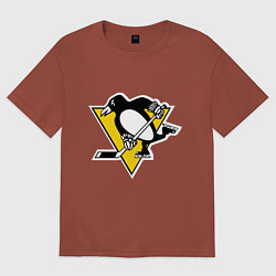 Футболка оверсайз мужская Pittsburgh Penguins, цвет: кирпичный