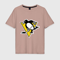 Футболка оверсайз мужская Pittsburgh Penguins, цвет: пыльно-розовый