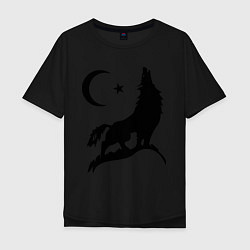 Футболка оверсайз мужская Кавказский волк, цвет: черный
