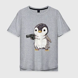 Футболка оверсайз мужская Пингвин с пистолетом, цвет: меланж