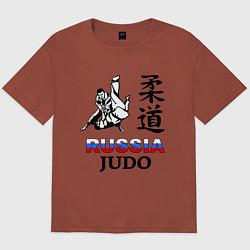 Футболка оверсайз мужская Russia Judo, цвет: кирпичный