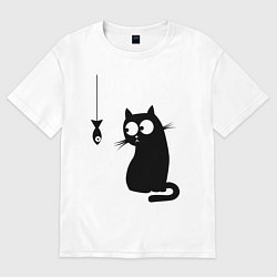 Футболка оверсайз мужская Кот и рыба, цвет: белый