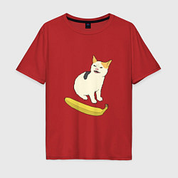 Футболка оверсайз мужская Cat no banana meme, цвет: красный