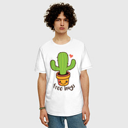 Футболка оверсайз мужская Cactus: free hugs, цвет: белый — фото 2