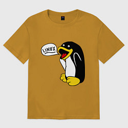 Футболка оверсайз мужская Пингвин: Linux, цвет: горчичный