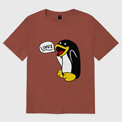 Футболка оверсайз мужская Пингвин: Linux, цвет: кирпичный