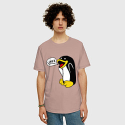 Футболка оверсайз мужская Пингвин: Linux, цвет: пыльно-розовый — фото 2