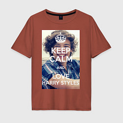 Футболка оверсайз мужская Keep Calm & Love Harry Styles, цвет: кирпичный