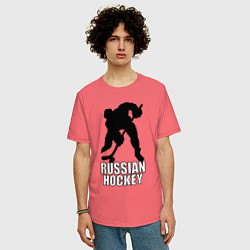 Футболка оверсайз мужская Russian Black Hockey, цвет: коралловый — фото 2