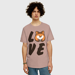 Футболка оверсайз мужская Love Corgi, цвет: пыльно-розовый — фото 2