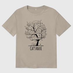 Футболка оверсайз мужская Кошачий дом, цвет: миндальный
