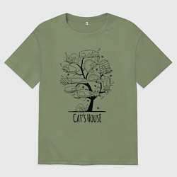 Футболка оверсайз мужская Кошачий дом, цвет: авокадо