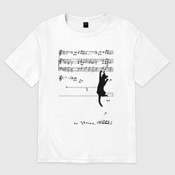 Футболка оверсайз мужская Music cat, цвет: белый