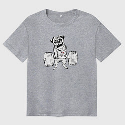 Футболка оверсайз мужская Мопс пауэрлифтер, цвет: меланж