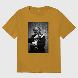 Футболка оверсайз мужская Бродский и кот, цвет: горчичный