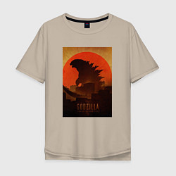 Футболка оверсайз мужская Godzilla and red sun, цвет: миндальный