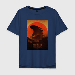 Футболка оверсайз мужская Godzilla and red sun, цвет: тёмно-синий