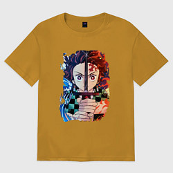 Футболка оверсайз мужская KIMETSU NO YAIBA, цвет: горчичный