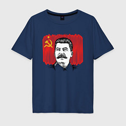 Футболка оверсайз мужская Сталин и флаг СССР, цвет: тёмно-синий