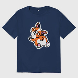 Футболка оверсайз мужская Милый корги, цвет: тёмно-синий