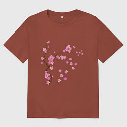 Футболка оверсайз мужская Розовая сакура, цвет: кирпичный
