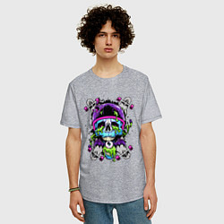 Футболка оверсайз мужская Crazy skull - skateboard, цвет: меланж — фото 2