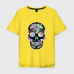 Футболка оверсайз мужская Flowers - Art skull, цвет: желтый