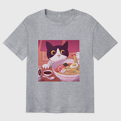 Футболка оверсайз мужская Кот и лапша, цвет: меланж