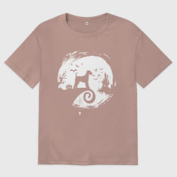 Футболка оверсайз мужская Полнолуние Эрдельтерьер, цвет: пыльно-розовый