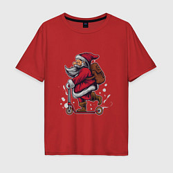 Футболка оверсайз мужская Санта на самокате, цвет: красный