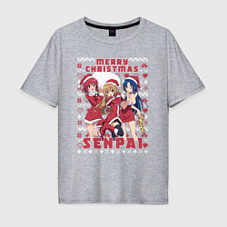 Футболка оверсайз мужская MERRY CHRISTMAS SENPAI, цвет: меланж