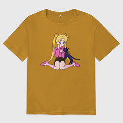 Футболка оверсайз мужская Усаги и Луна, цвет: горчичный