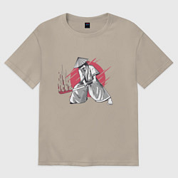 Футболка оверсайз мужская Катана Самурая, цвет: миндальный