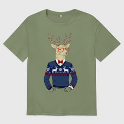 Футболка оверсайз мужская Hipster Deer, цвет: авокадо