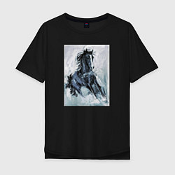 Футболка оверсайз мужская Лошадь арт, цвет: черный