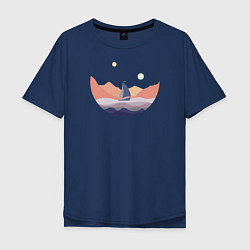 Футболка оверсайз мужская Яхта в океане, цвет: тёмно-синий