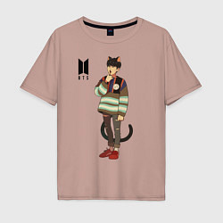 Футболка оверсайз мужская BTS Cat, цвет: пыльно-розовый