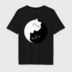 Футболка оверсайз мужская Yin and Yang cats, цвет: черный