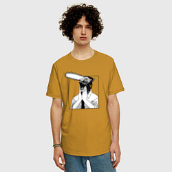 Футболка оверсайз мужская Человек Бензопила Дэнджи, цвет: горчичный — фото 2