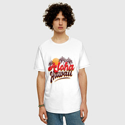 Футболка оверсайз мужская Алоха Гавайи винтажная надпись, цвет: белый — фото 2
