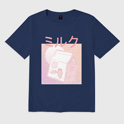 Футболка оверсайз мужская Vaporwave Strawberry Milk, цвет: тёмно-синий
